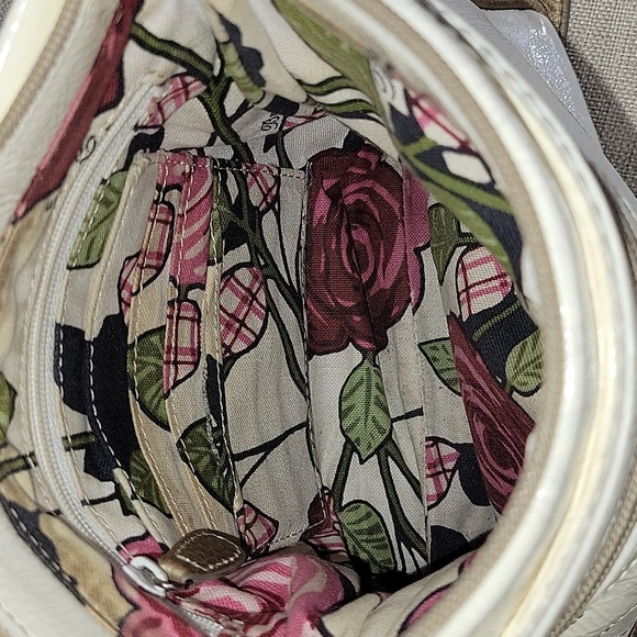 Brighton Off-White Patent Leather Shoulder Bag with Floral Design - Picture 12 of 14